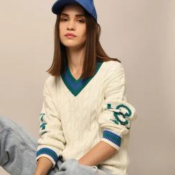 Only Cream Cotton Self Design Pullover-picture-11