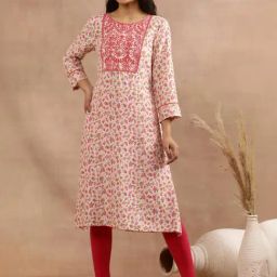 W White & Pink Embroidered Straight Kurta-image-95