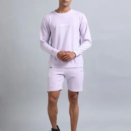 Bushirt Lilac Regular Fit Self Design Cotton Sweatshirt & Shorts Set-image-98