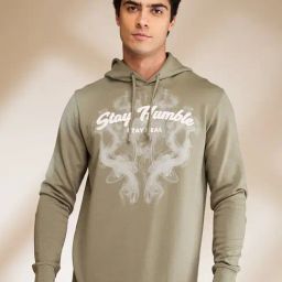 Being Human Dark Green Regular Fit Printed Hooded Sweatshirt-image-94