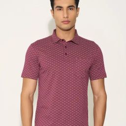 Peregrine By Pantaloons Karanda Red Slim Fit Printed Polo T-Shirt-picture-5