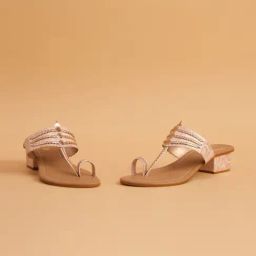 Eridani Women's Naira Rose Gold Kolhapuri Sandals-image-45