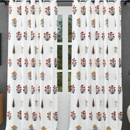JAIPUR FABRIC Brown & White Floral Printed Cotton Long Door Curtains-image-22