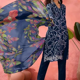 KALINI Floral Printed Thread Work Unstitched Dress Material-image-95