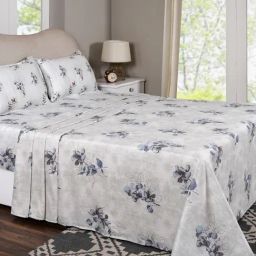 Maspar Everbloom Blue Cotton Floral 300 TC Double Flat Bedsheet with 2 Pillow Cases-43