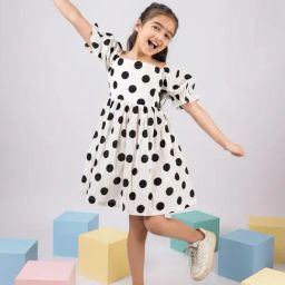 Vastramay Girls White Cotton Regular Fit Printed Print Dress-picture-8