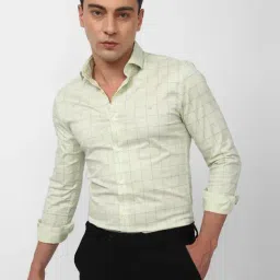 peter england Pe Perform Green Cotton Slim Fit Checks Shirt-picture-41