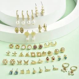 Zaveri Pearls Set of 25 Gold Tone Contemporary Stud & Drop Earrings-ZPFK15134-64
