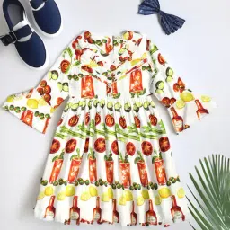 Bella Moda Kids White Printed Full Sleeves Fit & Flare Dress-image-97