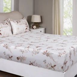Maspar Edenia Brown Cotton Floral 300 TC Double Fitted Bedsheet with 2 Pillow Cases-image-37
