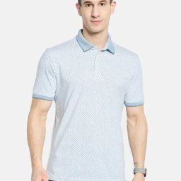 Octave Sky Blue Cotton Regular Fit Printed Polo T-Shirt-image-78