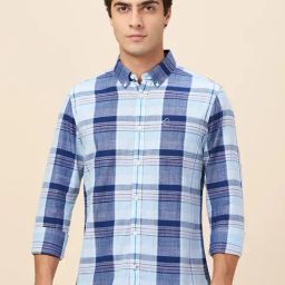 Being Human Blue Cotton Regular Fit Checks Shirt-image-62