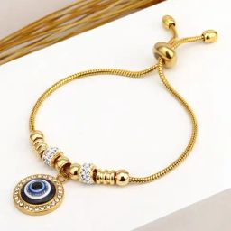 Peora Gold Plated Cubic Zirconia Studded Evil Eye Adjustable Bracelet-image-86