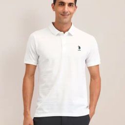 U.S.Polo Association White Cotton Slim Fit Striped Polo T-Shirt-image-29