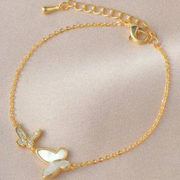 Peora Gold Plated Cubic Zirconia Studded Butterfly Style Adjustable Bracelet-image-78