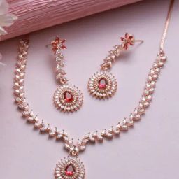 Aatmana Rose Gold-Plated Red & White AD & CZ Studded Handcrafted Necklace Set-2