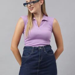 COLOR CAPITAL Lavender Cotton Slim Fit Crop Top-image-61