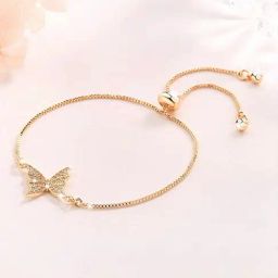 Peora Gold Plated Cubic Zirconia Studded Butterfly Style Adjustable Bracelet-image-33