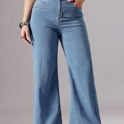 Miss Chase A+ Women Wide Leg High-Rise Light Fade Stretchable Jeans-picture-1