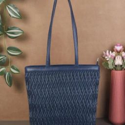 Metro Blue Textured Medium Tote Bag-42