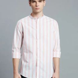 Reid & Taylor White Cotton Slim fit Stripes Shirt-image-70