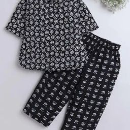 The Magic Wand Kids Black Cotton Printed Top Set-image-81
