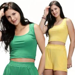 Sera Yellow & Green Striped Crop Top - Pack Of 2-image-74