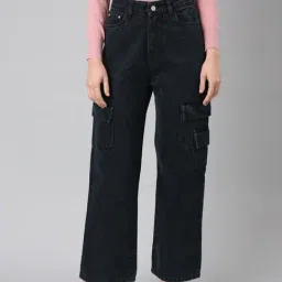 SHOWOFF Dark Blue Denim Relaxed Fit Mid Rise Cargo Jeans-image-55