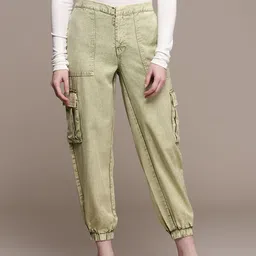 Label Ritu Kumar Women Green Solid Joggers Trousers-image-28