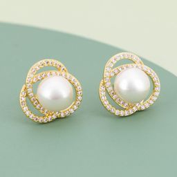 Kushal's Fashion Jewellery Gold-Plated Classic Pearl & Zircon Studded Studs-image-60