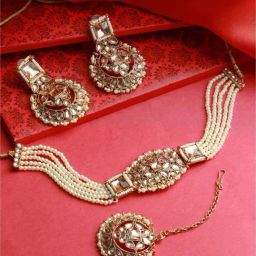 Aatmana Gold-Plated Kundan Choker Necklace & Earring Set with Maang Tikka-46