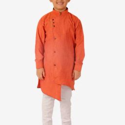 Pro-Ethic Style Developer Kids Rust & White Printed Full Sleeves Kurta with Pyjamas-20