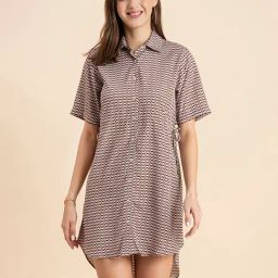 Moomaya Brown Printed Shirt Dress-image-41