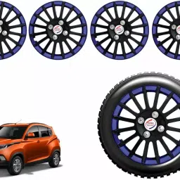 Auto Pearl CBB31 R14 35.56 cm (14 Inch) Press Type Wheel Hubcap with Retention Ring Glossy Black Blue Wheel Cover for MAHINDRA KUV100 (Set of 4)-image-64