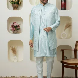 Dulha Ghar Men Embroidered Regular Sequinned Kurta Set with Jacket-picture-18