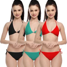 FIMS Red & Green Plain Bra Panty Sets - Pack Of 3-image-105