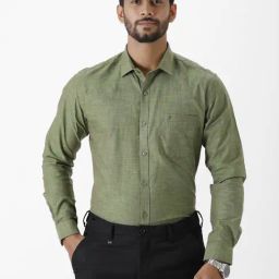 Ramraj Sage Green Regular Fit Shirt-image-101