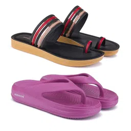 BERSACHE Women Set Of 2 One Toe Flats & Thong flip flop-image-51