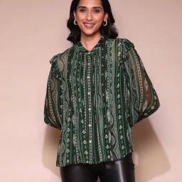 Label Ritu Kumar Green Printed Shirt With Inner-9