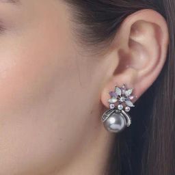 YouBella Crystal Silver-Plated Green & Purple Stud Earrings for Women-34