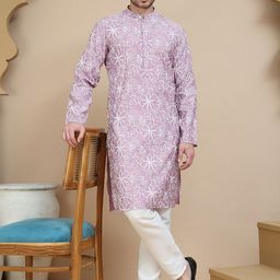 Jompers Floral Printed Mandarin Collar Straight Kurta With Pyjamas-image-89