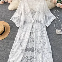 Alamode By Akanksha White Makenna Mesh Detail Cape-43