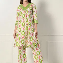 Laado - Pamper Yourself Geometric Printed Pure Cotton Kurta with Palazzos-picture-6