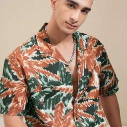 HIGHLANDER Men Cuban Collar Abstract Printed Relaxed Fit Casual Shirt-image-68