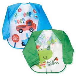 The Little Lookers Full Sleeves Washable PVC Waterproof Bibs Pack Of 2 - Green Blue-16