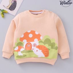 Babyoye Cotton Blend Brushed Fleece Full Sleeves Sweatshirt Farm Print - Beige-image-27