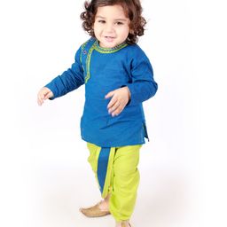 KID1 Full Sleeves Placement Embroidered Detail Kurta With Dhoti - Blue-image-1