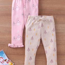 Babyoye Cotton Eco Consious Full Length Christmas Printed Leggings Pack of 2 - Multicolour-picture-16