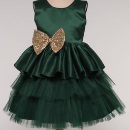 The Magic Wand Sleeveless Sequins Embellished Bow Detail With Tulle Layered Party Dress - Bottle Green-image-3