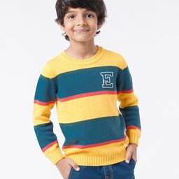 Ed-a-Mamma Cotton Full Sleeves Sustainable Sweater Strips Pattern - Green Yellow-picture-9